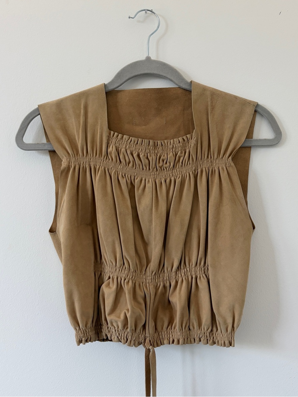 Jean Paul Gaultier Tan Femme Early 2000s Camel Percora Shirred Drawstring Top
